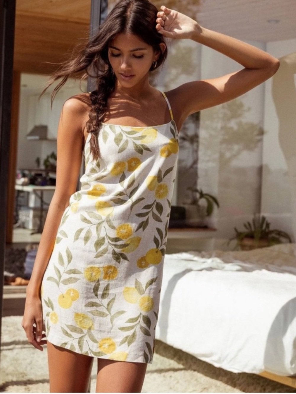 Z Supply Raelyn Lemon Citrus Viscose Linen Mini Dress Summer Fun Size Small
